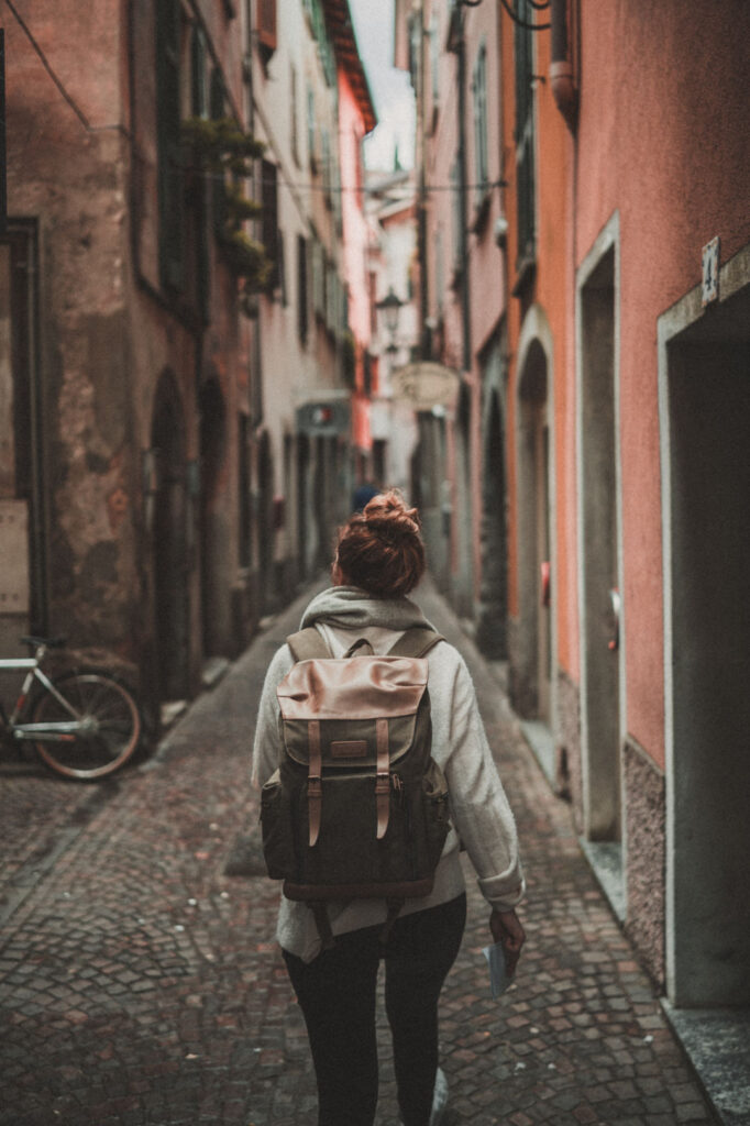 a woman with a backpack