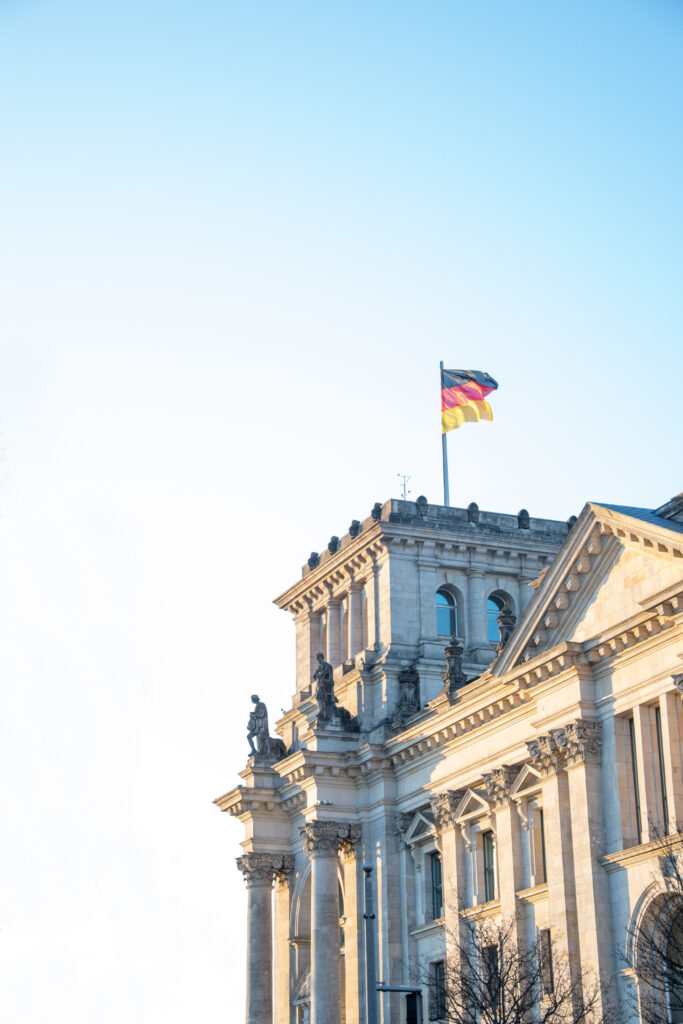 a building with a flag