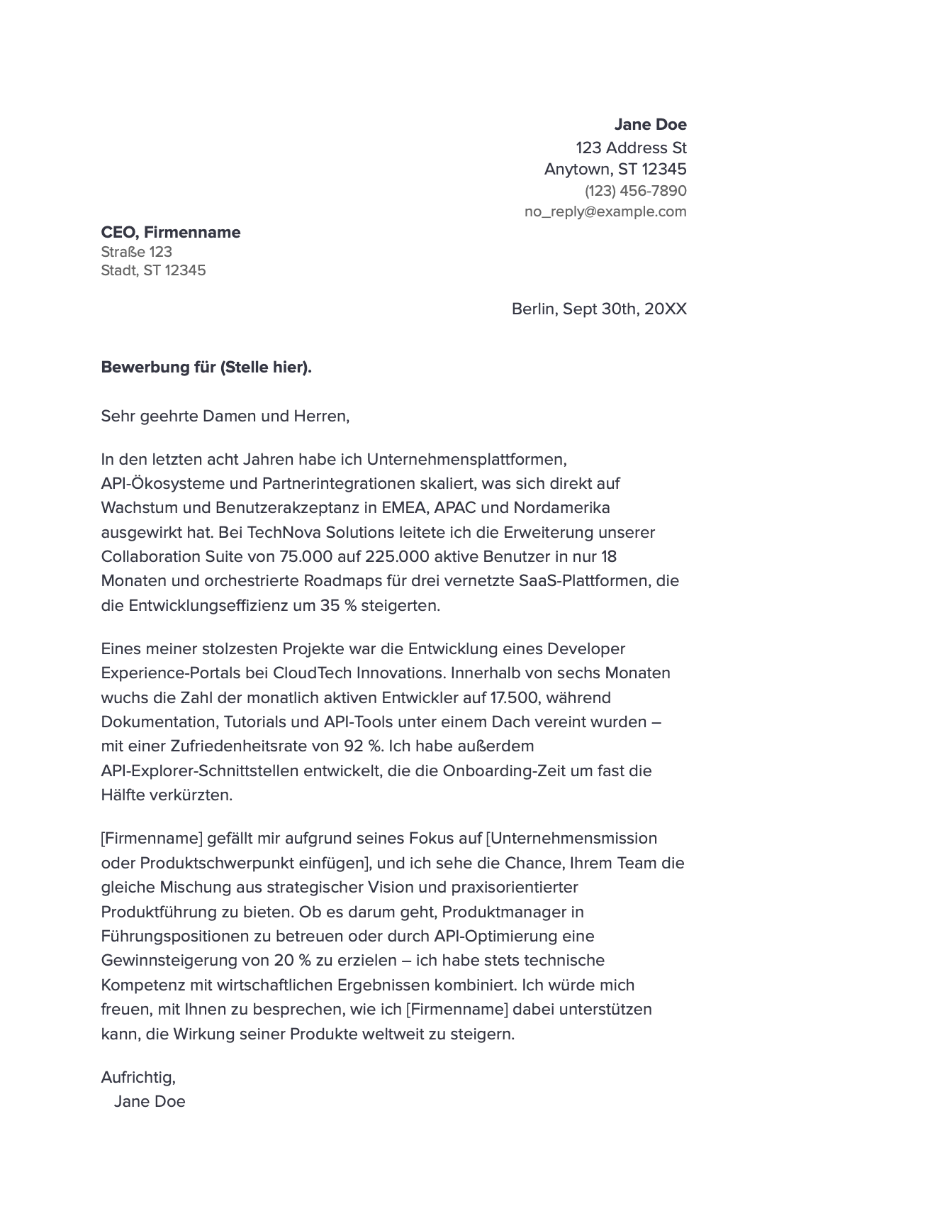 german cover letter
