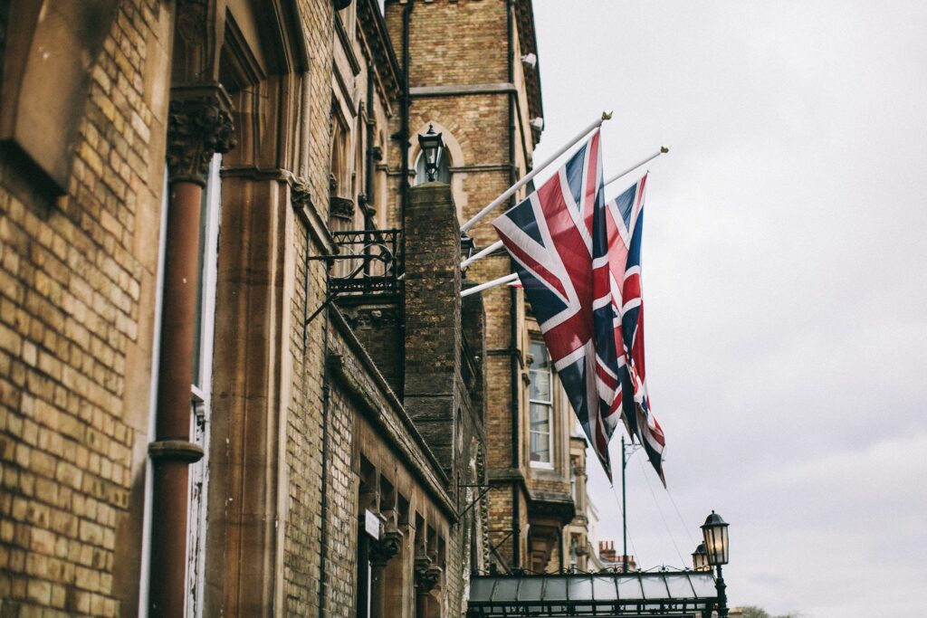 British Hanged Flags Beside Building
